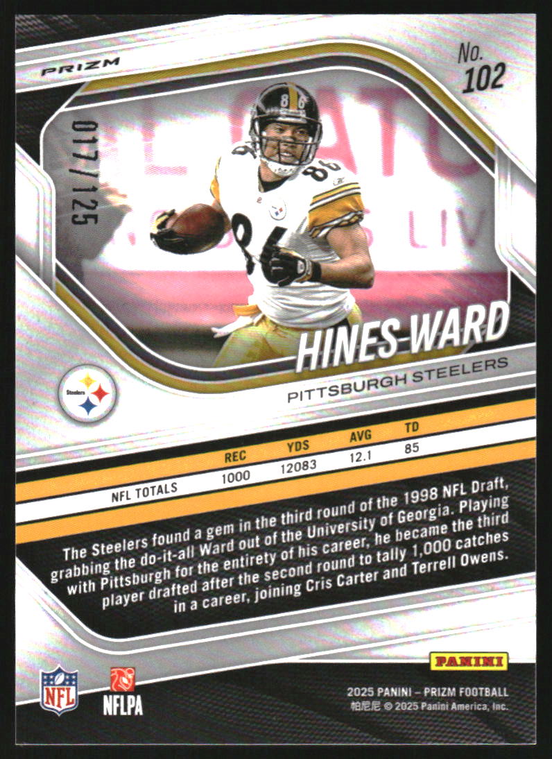 2025 Panini Prizm Prizms Purple #102 Hines Ward /125