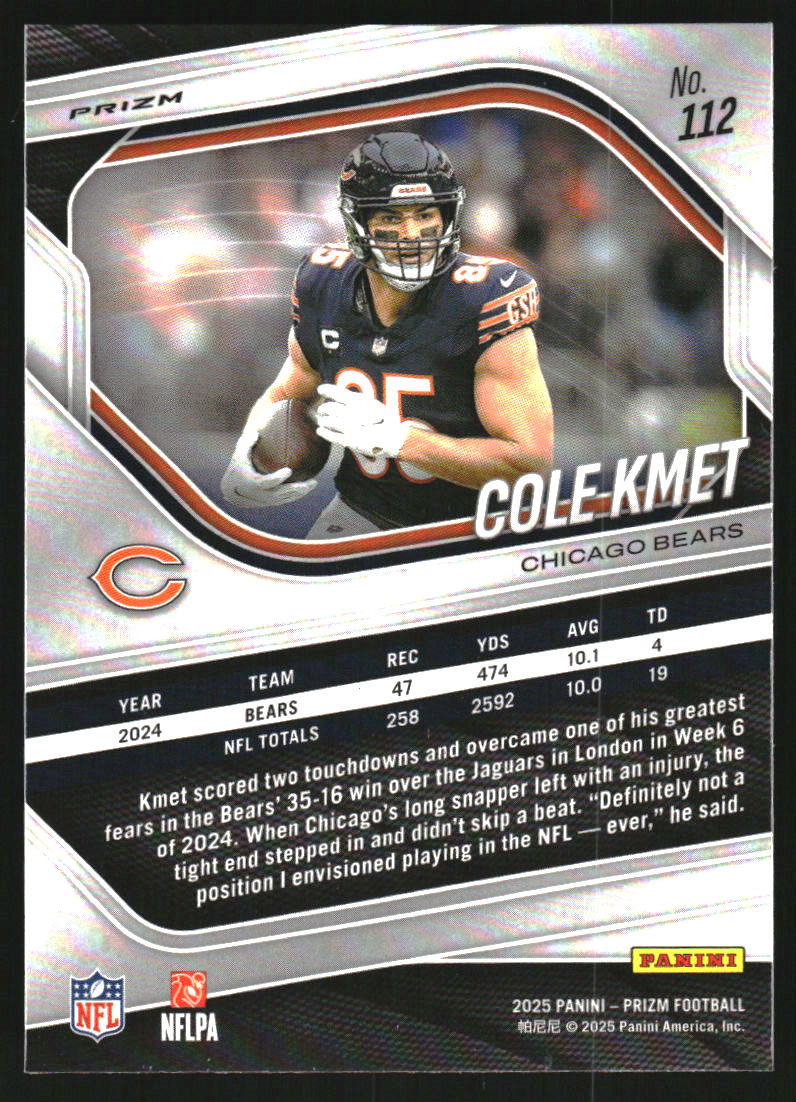 2025 Panini Prizm Prizms White Disco #112 Cole Kmet