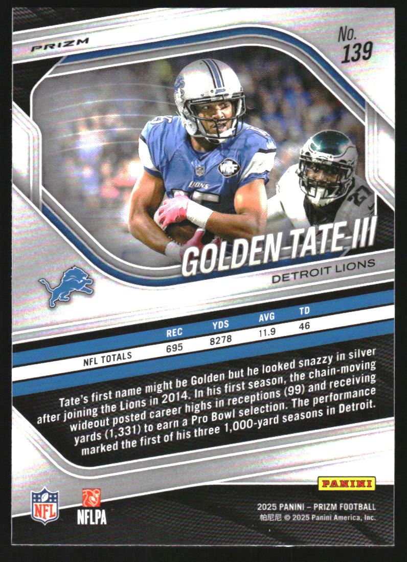 2025 Panini Prizm Prizms White Disco #139 Golden Tate III