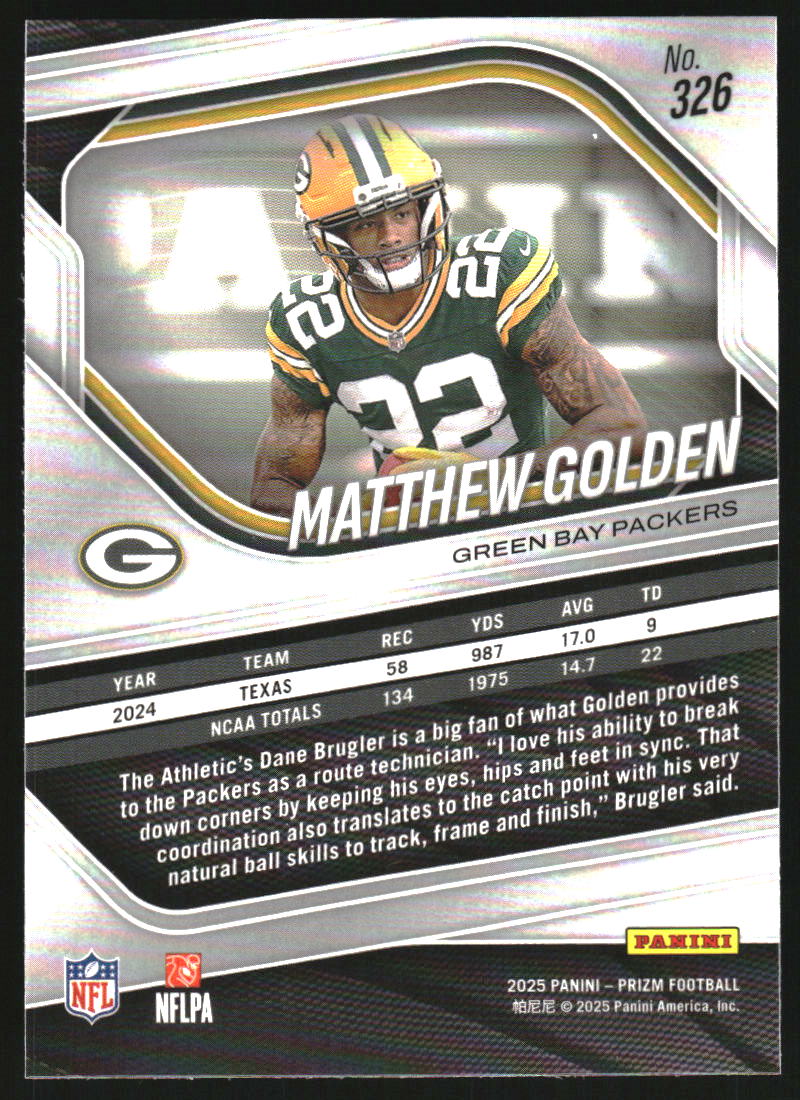 2025 Panini Prizm #326 Matthew Golden RC