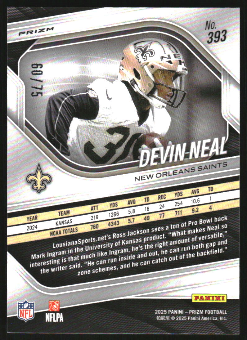 2025 Panini Prizm Prizms Green Scope #393 Devin Neal /75
