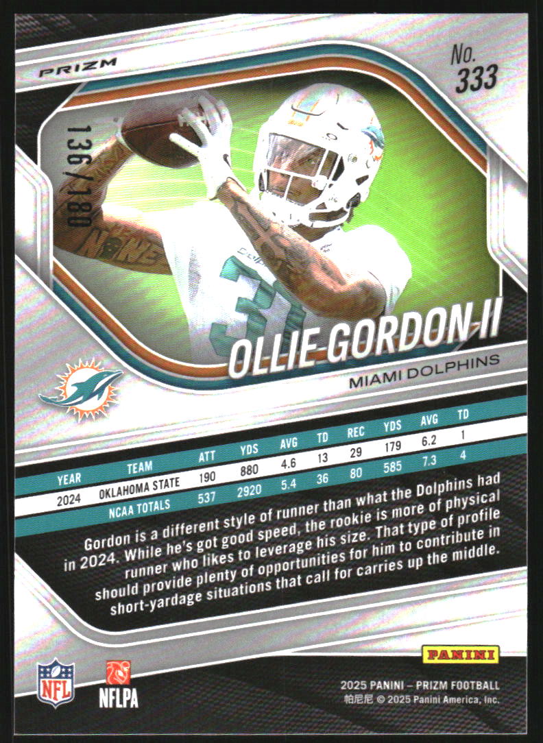 2025 Panini Prizm Prizms Pigskin #333 Ollie Gordon II /180