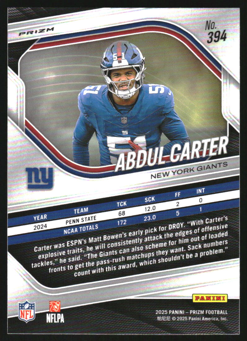 2025 Panini Prizm Prizms White Disco #394 Abdul Carter