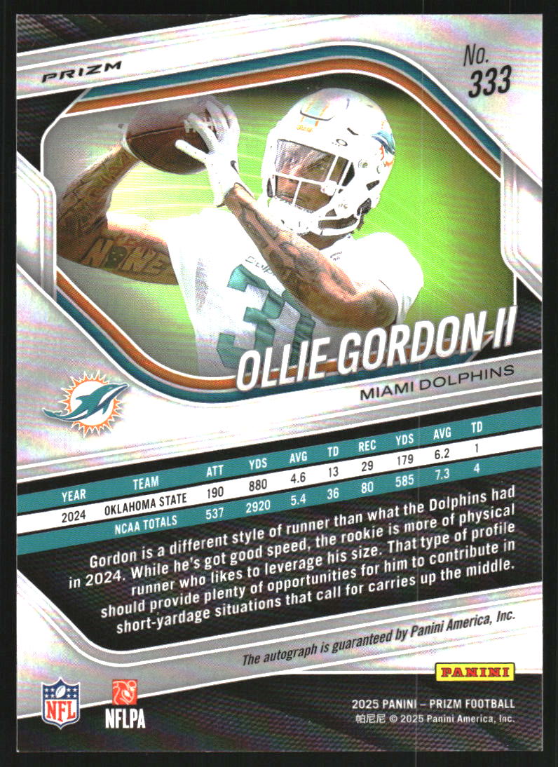 2025 Panini Prizm Autographs Prizms No Huddle #333 Ollie Gordon II