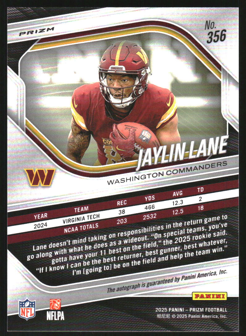 2025 Panini Prizm Autographs Prizms Pink #356 Jaylin Lane