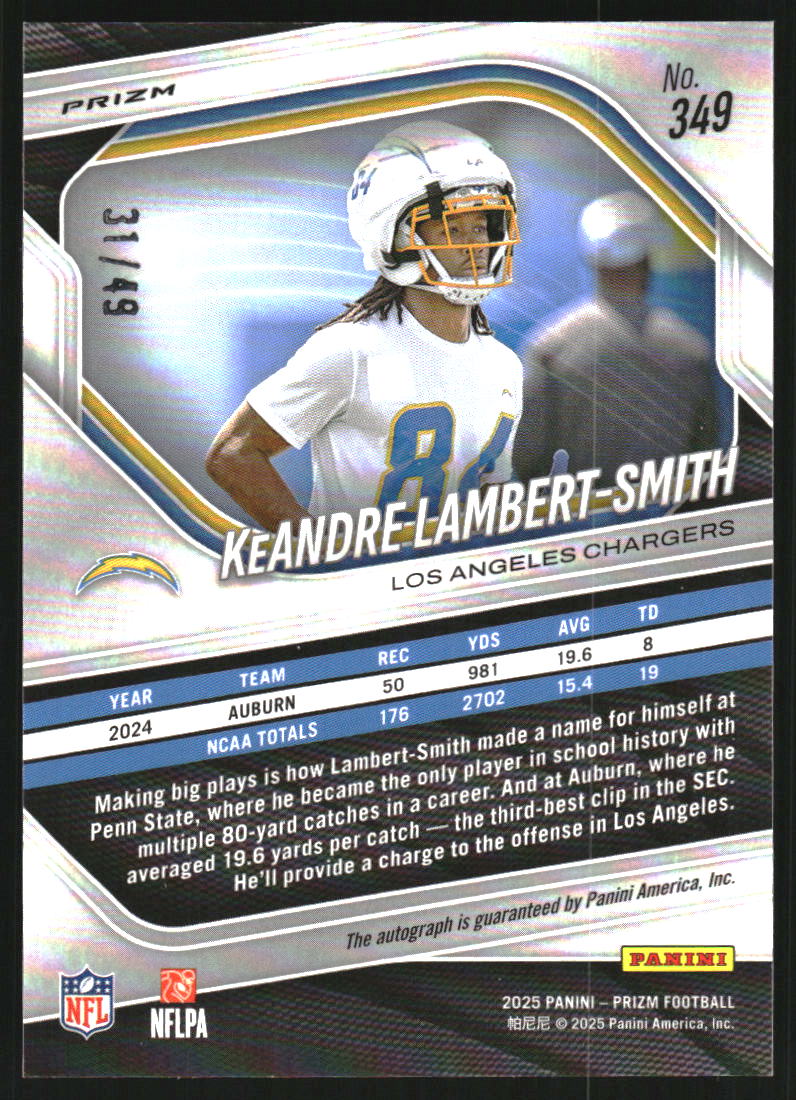 2025 Panini Prizm Autographs Prizms Purple Power #349 KeAndre Lambert-Smith /49