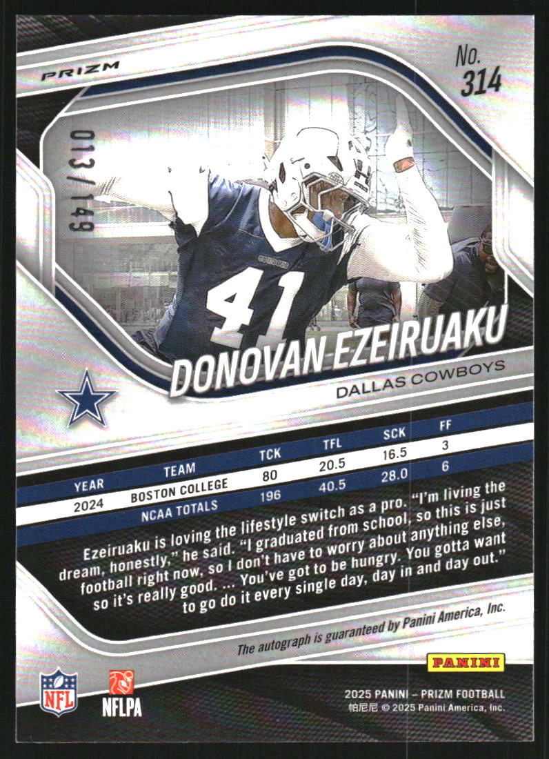 2025 Panini Prizm Autographs Prizms Red Wave #314 Donovan Ezeiruaku /149