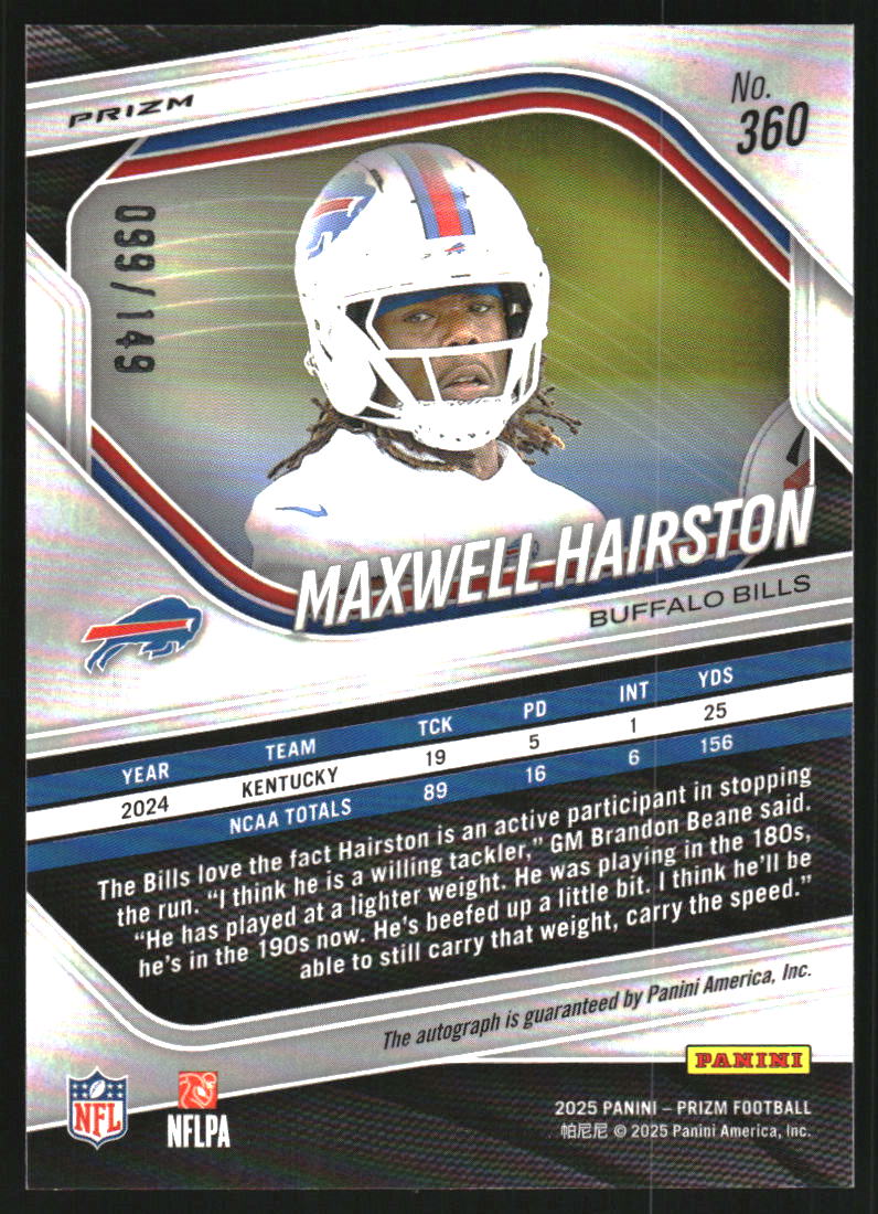 2025 Panini Prizm Autographs Prizms Red Wave #360 Maxwell Hairston /149