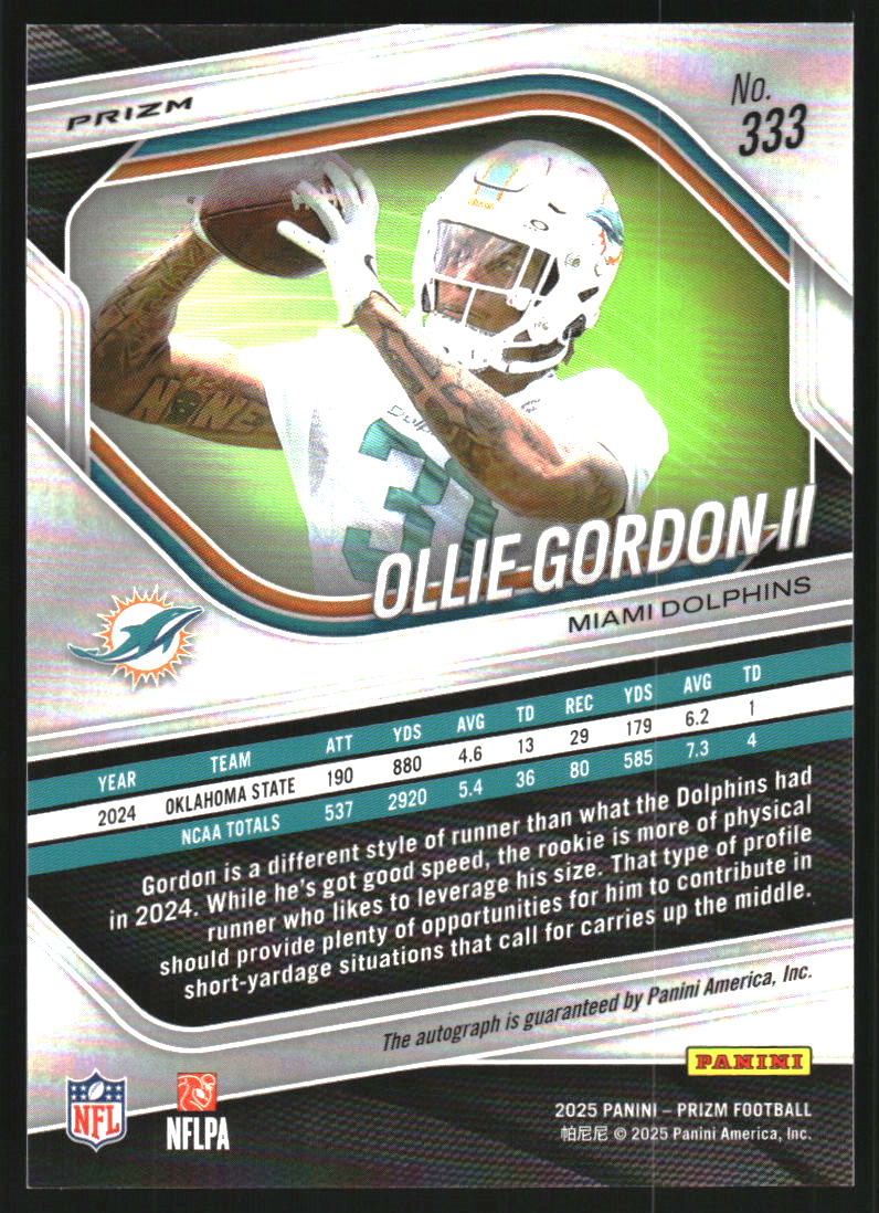 2025 Panini Prizm Autographs Prizms Silver #333 Ollie Gordon II