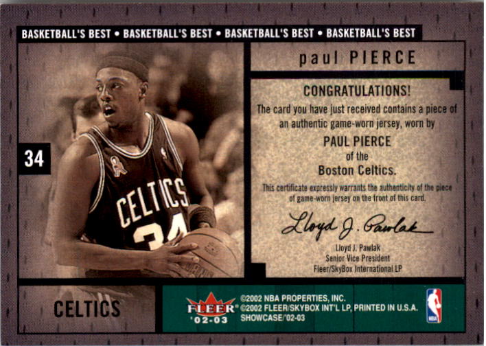 2002-03 Fleer Showcase Basketball's Best Memorabilia #BBM6 Paul Pierce JSY back image