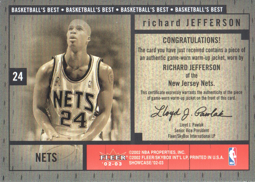 2002-03 Fleer Showcase Basketball's Best Memorabilia #BBM19 Richard Jefferson WU back image