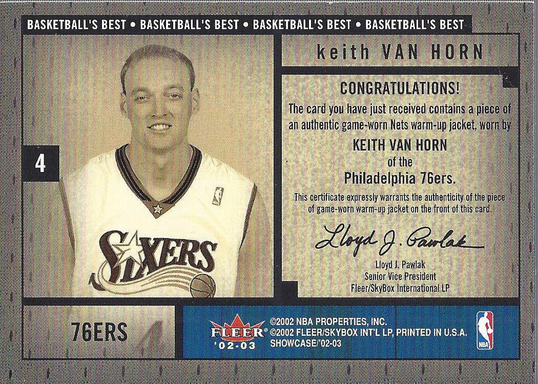 2002-03 Fleer Showcase Basketball's Best Memorabilia #BBM20 Keith Van Horn WU back image