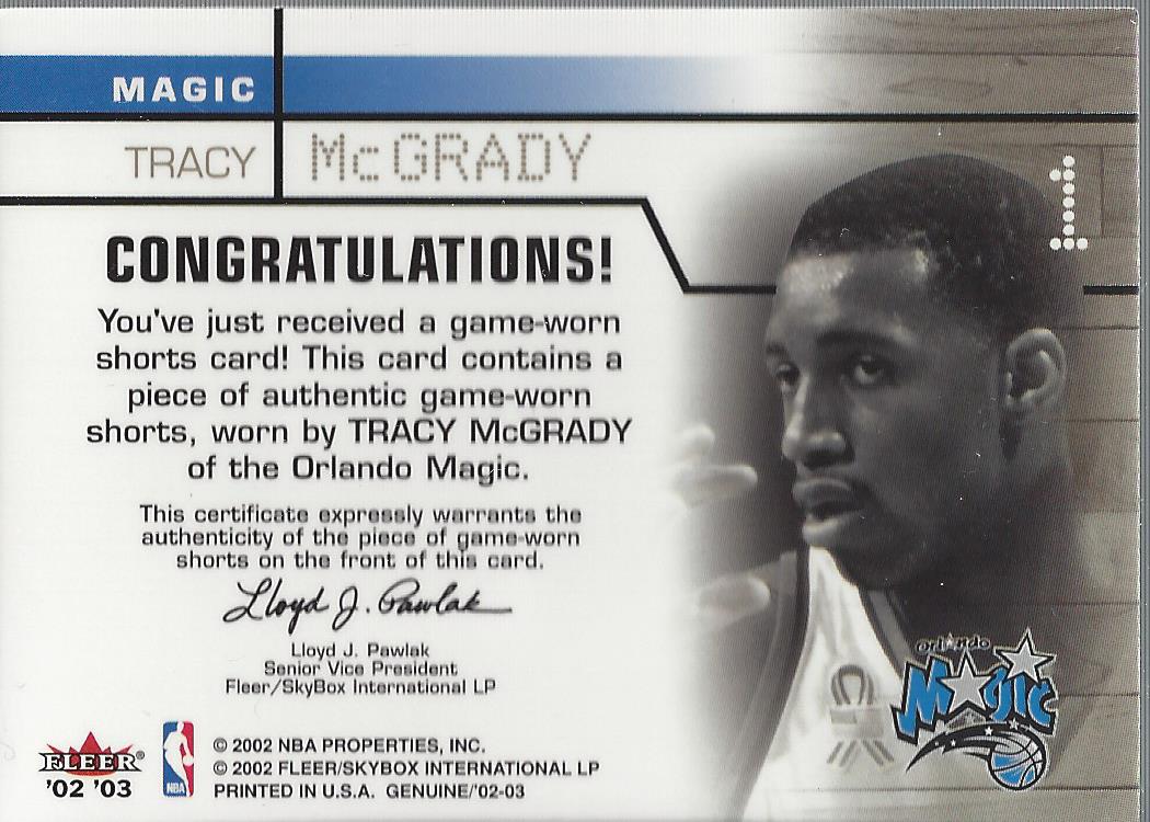 2002-03 Fleer Genuine Prime Time Players Jerseys #3 Tracy McGrady back image