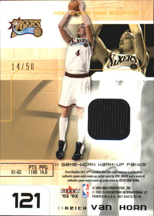 2002-03 Fleer Hot Shots Give and Go Game-Used #121 Eric Snow Jkt/Keith Van Horn Pants back image