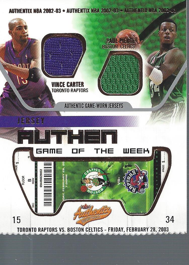 2002-03 Fleer Authentix Jersey Authentix Game of the Week #7 Vince Carter/Paul Pierce