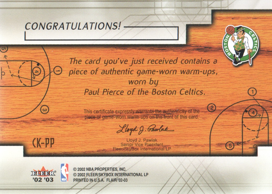 2002-03 Flair Court Kings Game Used #CKPP Paul Pierce back image