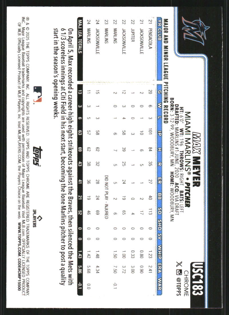 2025 Topps Chrome Update Sapphire #USC183 Max Meyer
