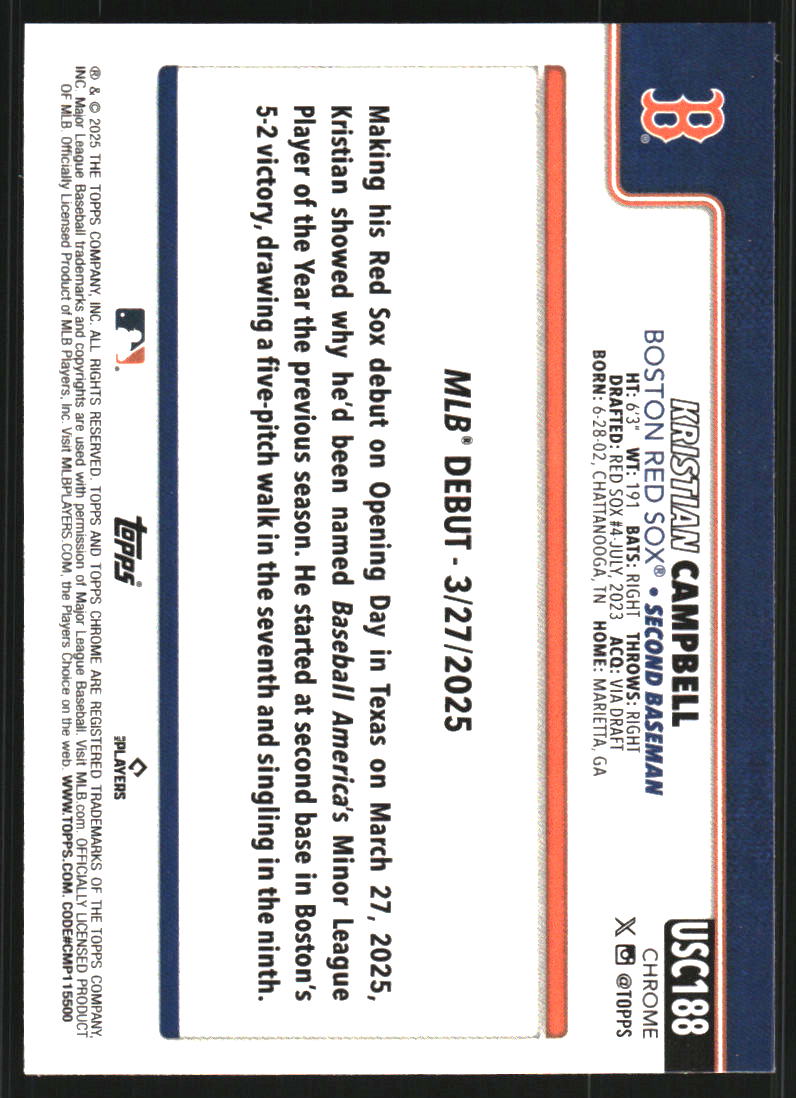 2025 Topps Chrome Update Sapphire #USC188 Kristian Campbell