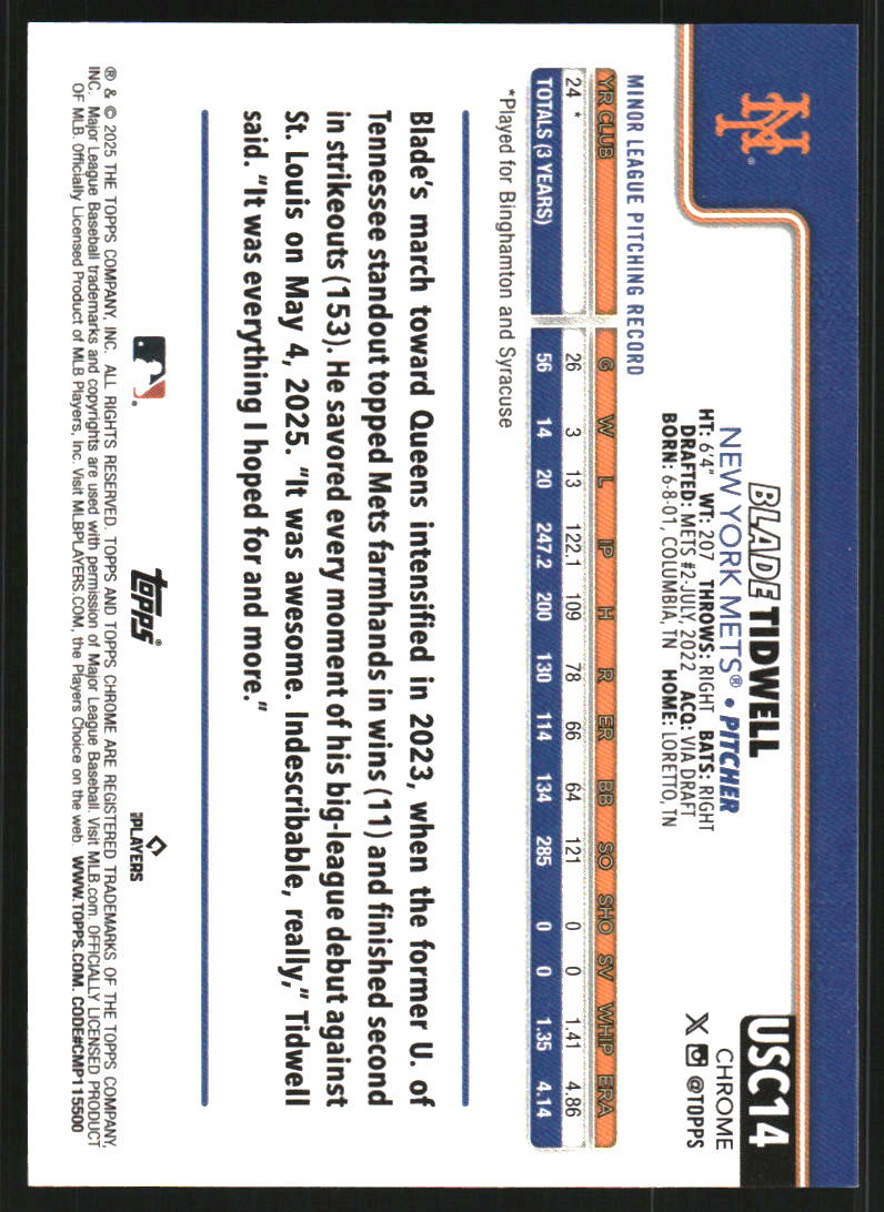 2025 Topps Chrome Update Sapphire Gold #USC14 Blade Tidwell /50