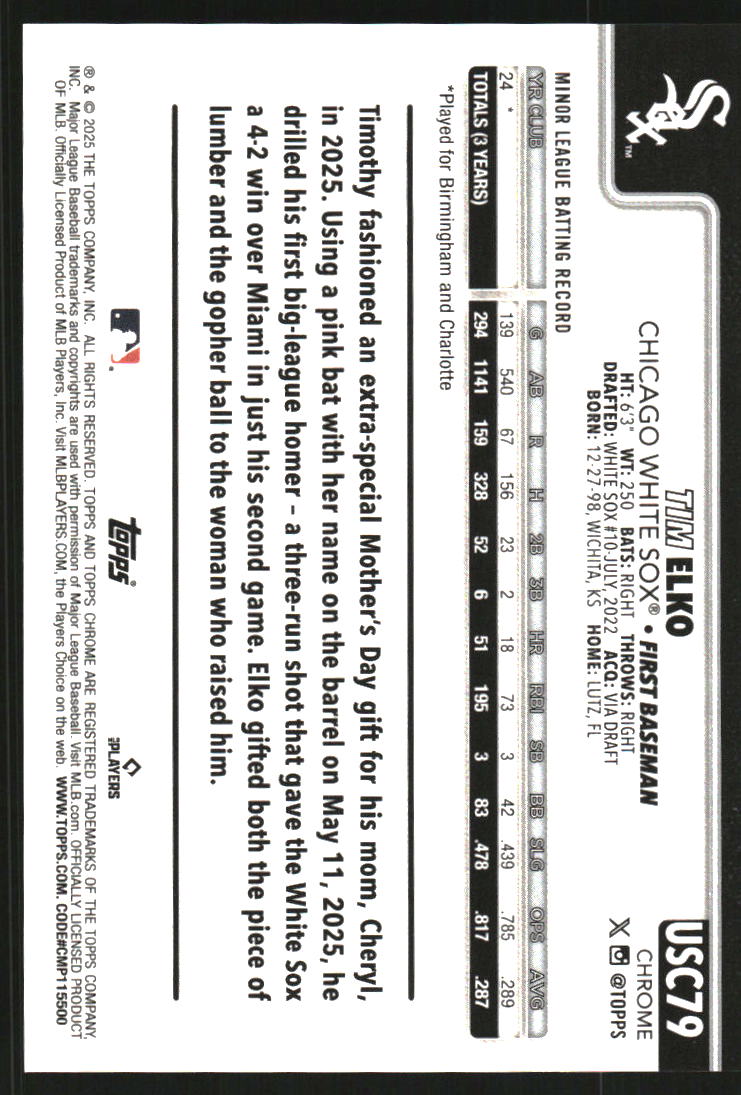 2025 Topps Chrome Update Sapphire Gold #USC79 Tim Elko /50