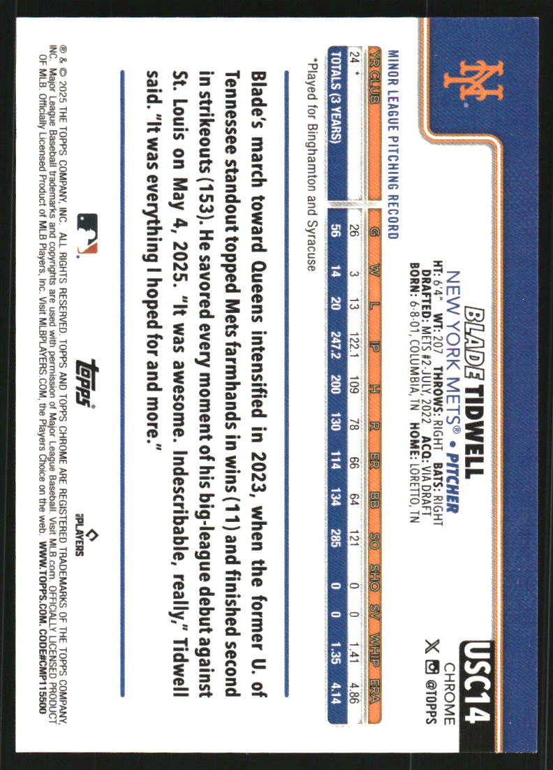 2025 Topps Chrome Update Sapphire Orange #USC14 Blade Tidwell /25