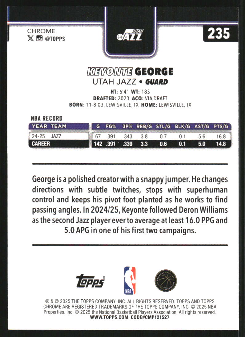 2025-26 Topps Chrome Red White and Blue Refractors #235 Keyonte George
