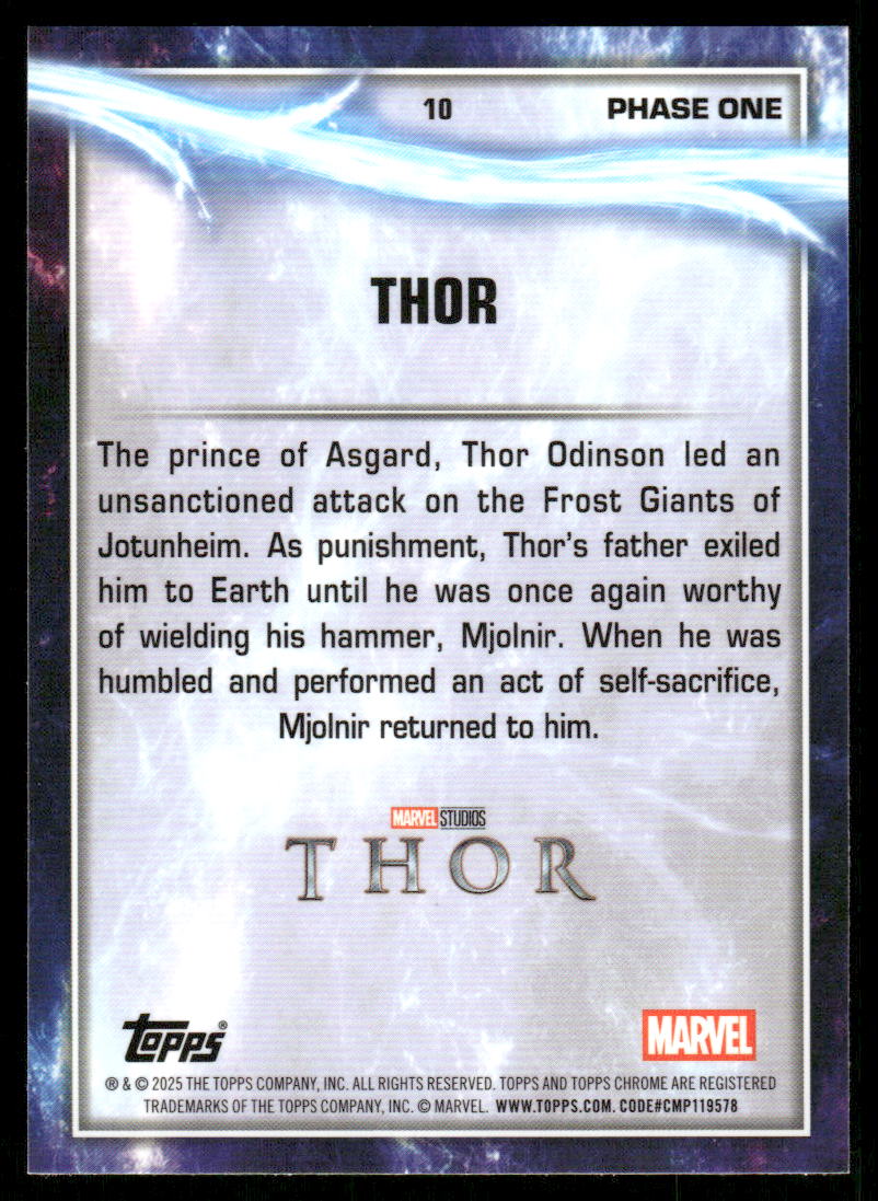 2025 Topps Chrome Sapphire Edition Marvel Studios #10 Thor back image
