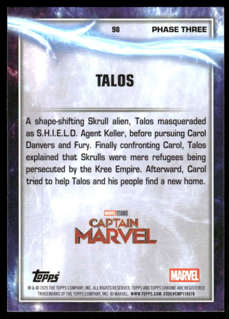 2025 Topps Chrome Sapphire Edition Marvel Studios Green #98 Talos back image
