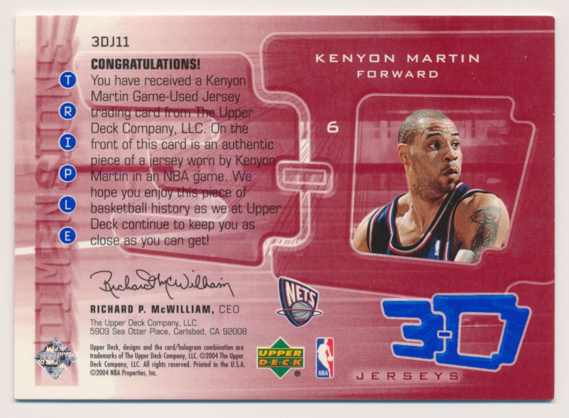 2003-04 Upper Deck Triple Dimensions 3-D Jerseys #J11 Kenyon Martin
