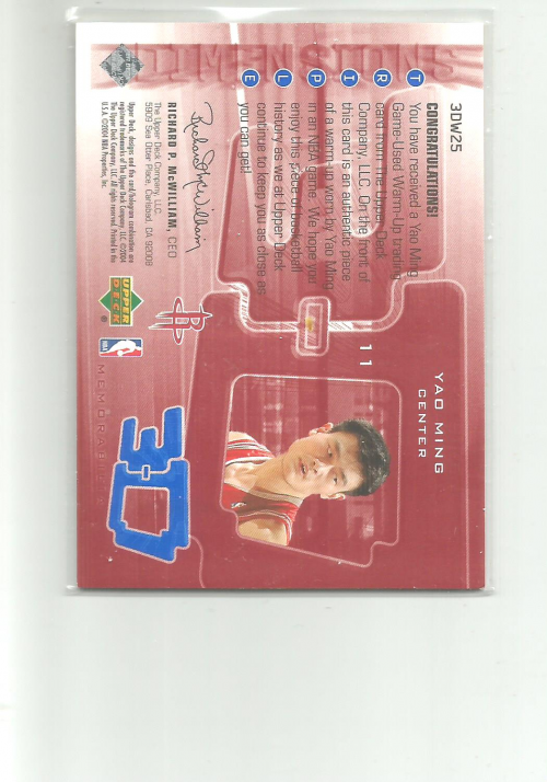 2003-04 Upper Deck Triple Dimensions 3-D Warmups #W25 Yao Ming back image