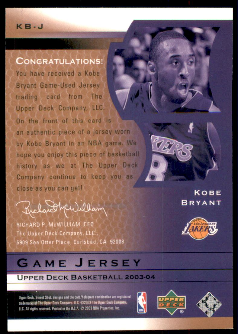 2003-04 Sweet Shot Jerseys #KBJ Kobe Bryant SP back image