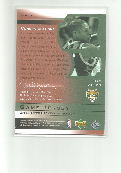 2003-04 Sweet Shot Jerseys #RAJ Ray Allen back image