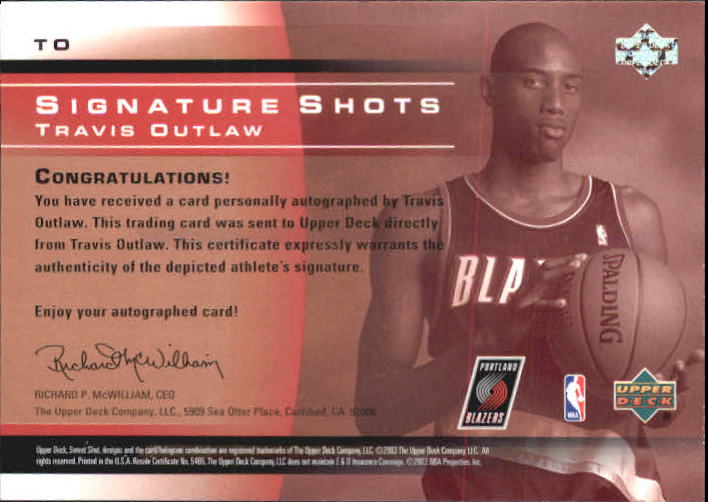 2003-04 Sweet Shot Signature Shots #TO Travis Outlaw back image