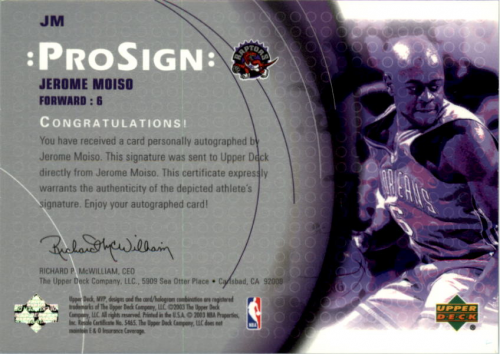 2003-04 Upper Deck MVP ProSign #JM Jerome Moiso back image