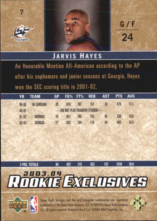 2003-04 Upper Deck Rookie Exclusives Gold #7 Jarvis Hayes back image
