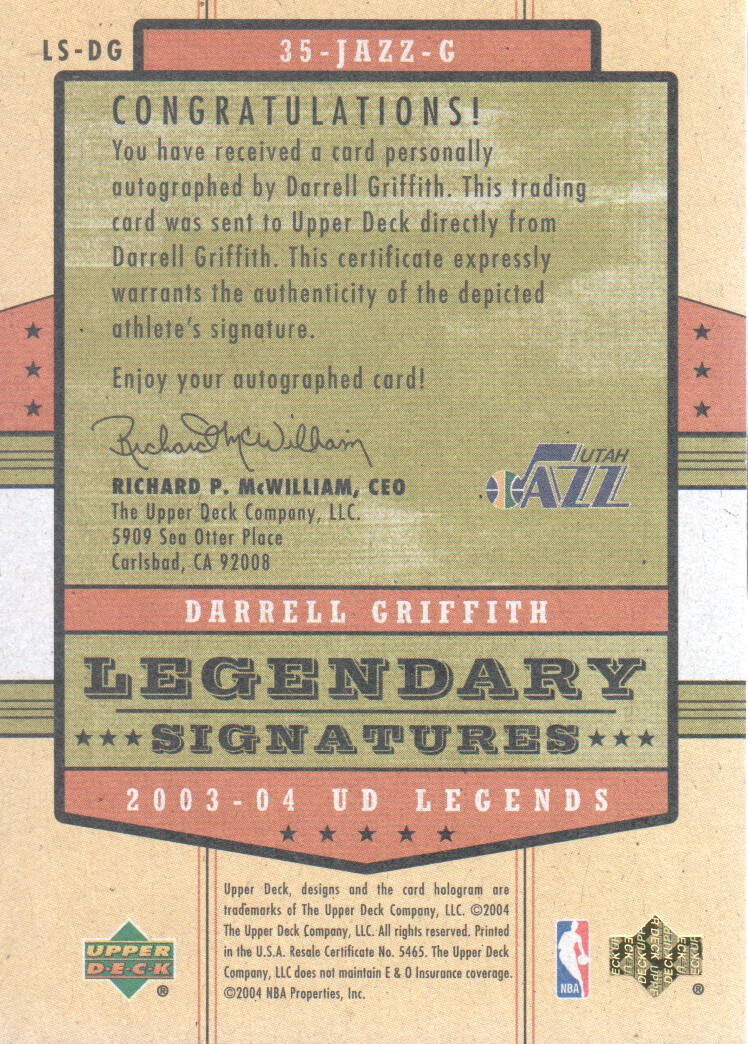 2003-04 Upper Deck Legends Legendary Signatures #DG Darrell Griffith back image