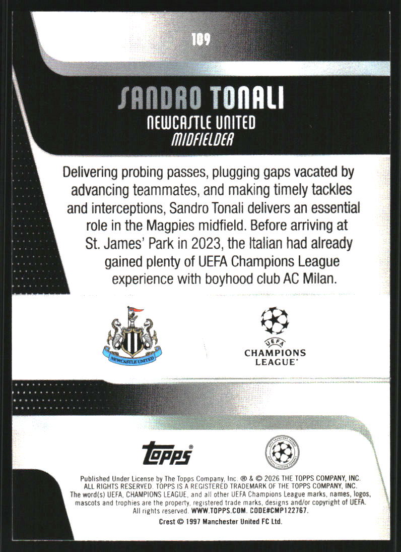 2025-26 Topps UEFA Club Competitions Blue Foil #109 Sandro Tonali /150