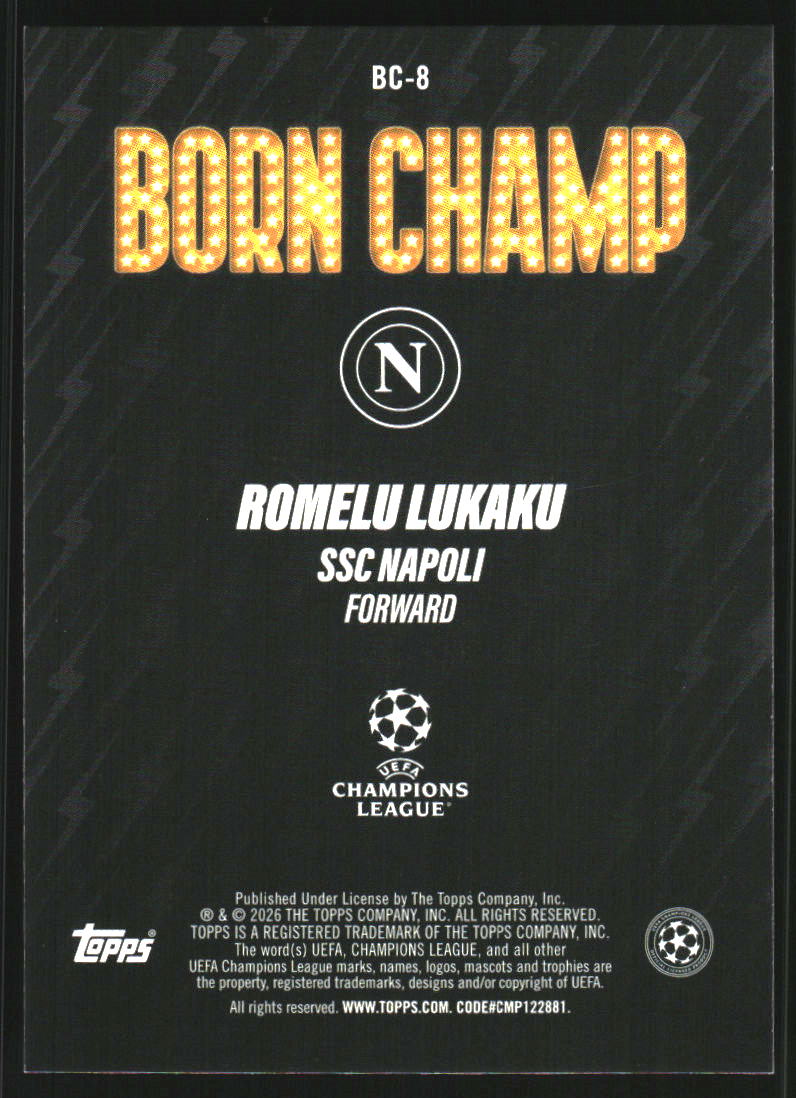 2025-26 Topps UEFA Club Competitions Born Champ #BC8 Romelu Lukaku