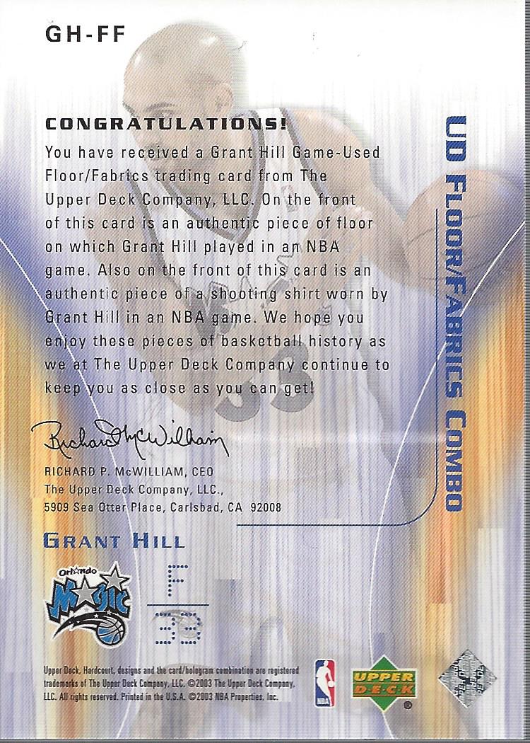2003-04 Upper Deck Hardcourt Floor/Fabric Combos #GHFF Grant Hill back image