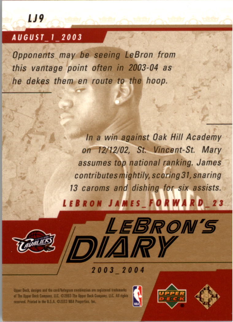 2003-04 Upper Deck LeBron's Diary #LJ9 LeBron James back image