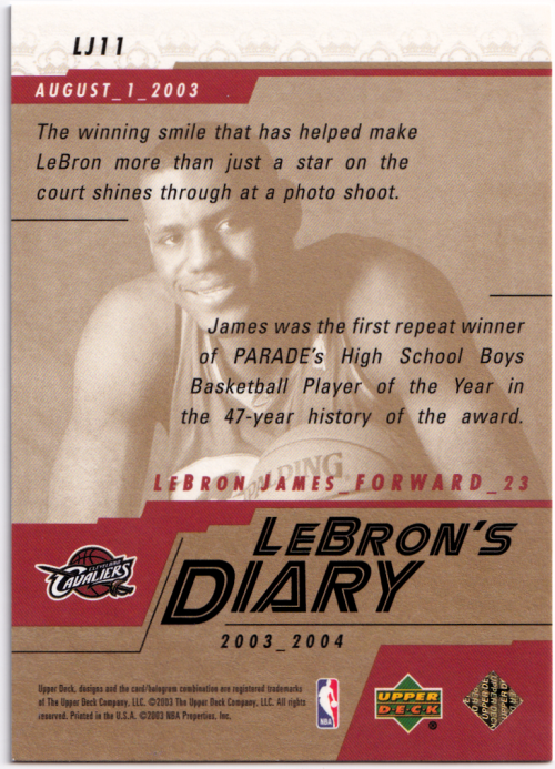 2003-04 Upper Deck LeBron's Diary #LJ11 LeBron James back image