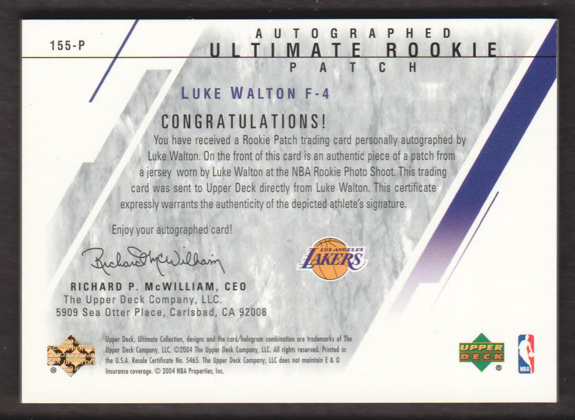 2003-04 Ultimate Collection Limited #155 Luke Walton JSY AU back image