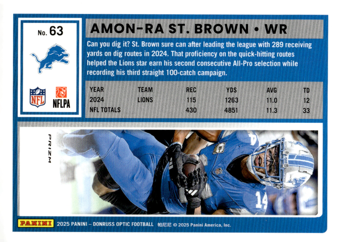 2025 Donruss Optic Stars #63 Amon-Ra St. Brown back image