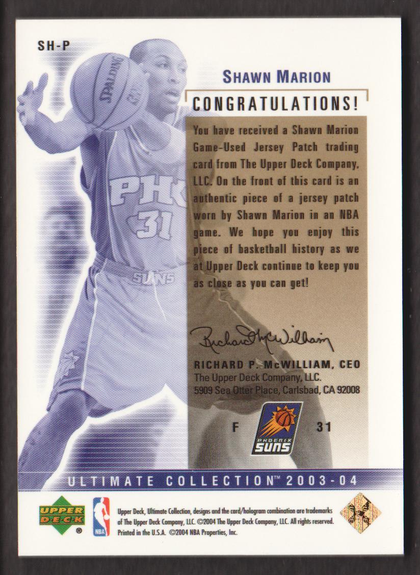 2003-04 Ultimate Collection Patches #SH Shawn Marion back image