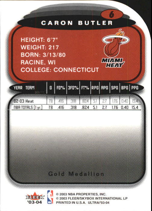 2003-04 Ultra Gold Medallion #6 Caron Butler back image