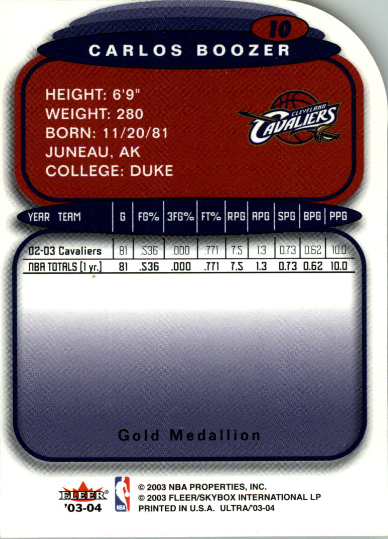 2003-04 Ultra Gold Medallion #10 Carlos Boozer back image