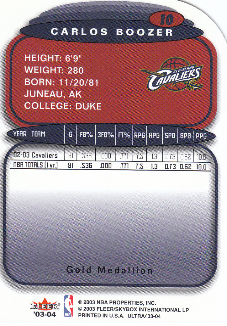 2003-04 Ultra Gold Medallion #10 Carlos Boozer back image