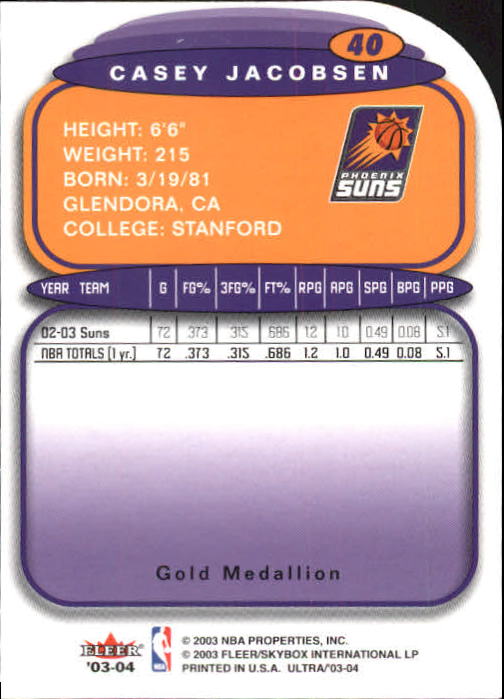 2003-04 Ultra Gold Medallion #40 Casey Jacobsen back image