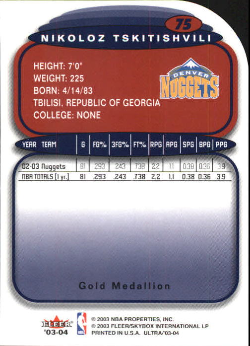 2003-04 Ultra Gold Medallion #75 Nikoloz Tskitishvili back image