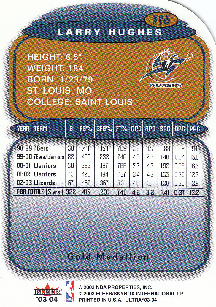 2003-04 Ultra Gold Medallion #116 Larry Hughes back image